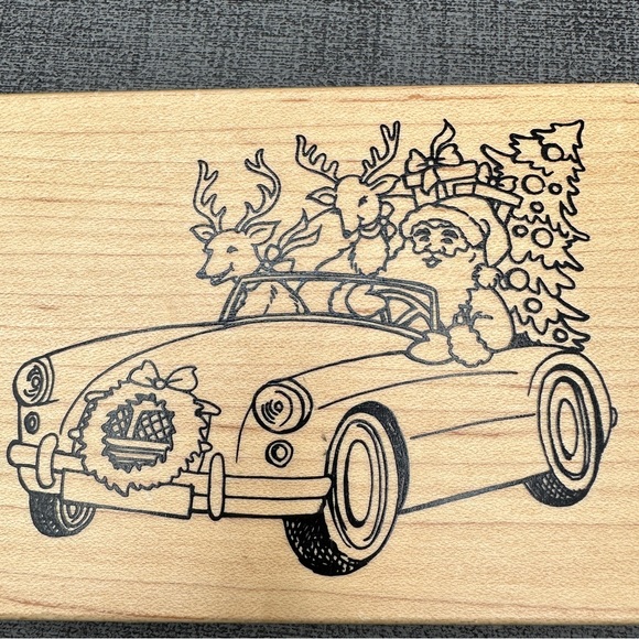 Christmas Santa Stamp, Wood Mounted Rubber Stamp, Stampendous Santa Cruising Sta - Picture 7 of 9